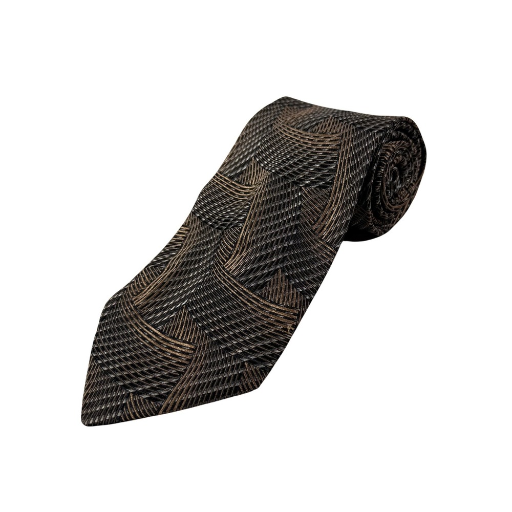 Pavone Mens Silk Tie Brown Bronze Geometric Woven Made in Italy Classic Wide Tie
